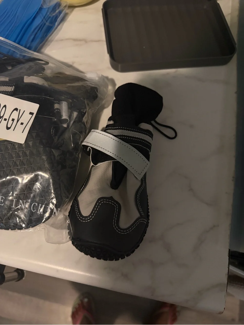 Black and Gray Waterproof Dog Boots - Reflective Strap